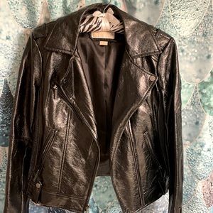 Michael Kors black shiny moto jacket
